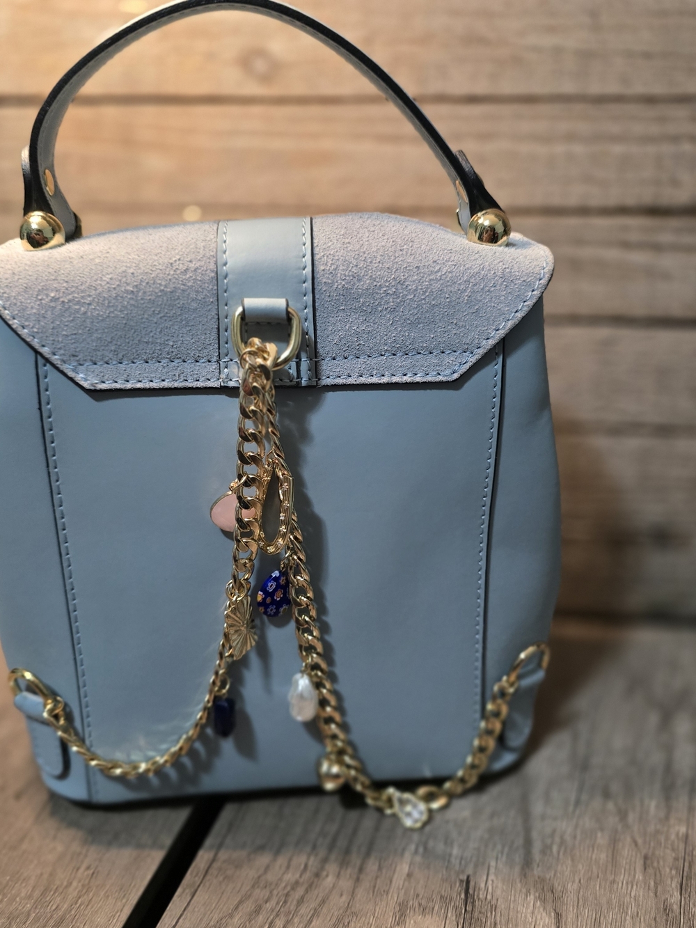Viola Castellani light blue Italian leather bag. - Picture 2 of 6
